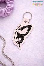 Load image into Gallery viewer, Skull Butterfly Snap tab 4x4 machine embroidery design DIGITAL DOWNLOAD