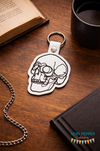 Load image into Gallery viewer, Simple Skull snap tab and eyelet fob machine embroidery file (single and multi files included) DIGITAL DOWNLOAD