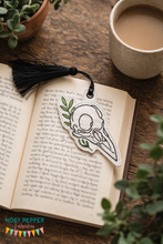 Load image into Gallery viewer, Bird Skull Bookmark/bag tag/ornament 4x4 machine embroidery design DIGITAL DOWNLOAD