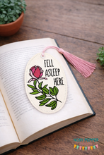 Load image into Gallery viewer, Fell asleep here bookmark/bag tag/ornament 4x4 machine embroidery design DIGITAL DOWNLOAD
