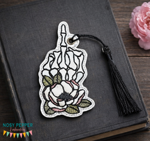 Load image into Gallery viewer, Peony Skeleton bookmark/bag tag/ornament machine embroidery file DIGITAL DOWNLOAD