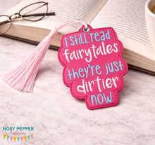 Load image into Gallery viewer, I Still Read Fairytales they’re just dirtier now bookmark/bag tag/ornament machine embroidery design DIGITAL DOWNLOAD