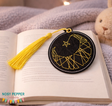Load image into Gallery viewer, Geo Moon Bookmark/bag tag/ornament 4x4 machine embroidery design DIGITAL DOWNLOAD
