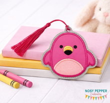 Load image into Gallery viewer, Squishy Flamingo Applique bookmark/bag tag/ornament machine embroidery file DIGITAL DOWNLOAD