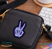 Load image into Gallery viewer, Peace Skeleton Patch machine embroidery design (2 sizes included) DIGITAL DOWNLOAD