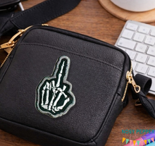 Load image into Gallery viewer, Middle Finger Skeleton patch machine embroidery design (2 sizes included) DIGITAL DOWNLOAD
