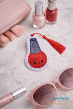Load image into Gallery viewer, Nail Polish Applique Bookmark/bag tag/ornament (two versions included) machine embroidery design DIGITAL DOWNLOAD
