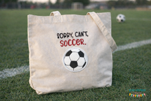 Load image into Gallery viewer, Sorry, Can't, Soccer Appliqué machine embroidery design (5 sizes included) DIGITAL DOWNLOAD