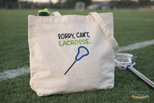 Load image into Gallery viewer, Sorry, Can't, Lacrosse appliqué machine embroidery design (5 sizes included) DIGITAL DOWNLOAD