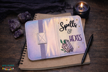 Load image into Gallery viewer, Spells and Hexes notebook cover (2 sizes available) machine embroidery design DIGITAL DOWNLOAD