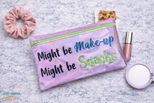 Load image into Gallery viewer, Might be make up Might be Snacks ITH bag (4 sizes available) lined machine embroidery design DIGITAL DOWNLOAD