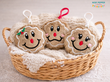 Load image into Gallery viewer, Gingerbread Face mini stuffie set of 3 machine embroidery designs DIGITAL DOWNLOAD