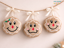 Load image into Gallery viewer, Gingerbread Face mini stuffie set of 3 machine embroidery designs DIGITAL DOWNLOAD
