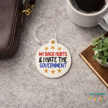 Load image into Gallery viewer, My Back Hurts bag tag/ornament/bookmark machine embroidery design DIGITAL DOWNLOAD