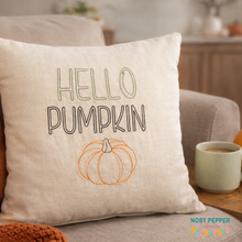 Load image into Gallery viewer, Hello Pumpkin sketchy machine embroidery design (4 sizes included) DIGITAL DOWNLOAD