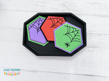 Load image into Gallery viewer, Spider Web hexie applique coaster 4x4 machine embroidery design DIGITAL DOWNLOAD