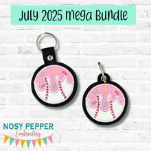 Load image into Gallery viewer, Baseball Drip Applique snap tab and eyelet fob machine embroidery design DIGITAL DOWNLOAD