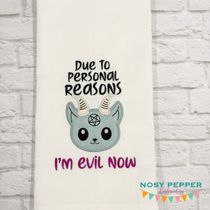 I'm Evil Now applique machine embroidery design (4 sizes included) DIGITAL DOWNLOAD