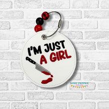 Load image into Gallery viewer, I'm Just A Girl bag tag/ornament/bookmark machine embroidery design DIGITAL DOWNLOAD