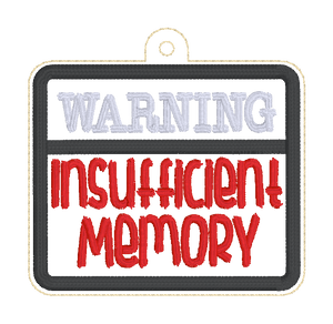 Insufficient Memory Applique tag/bookmark/ornament machine embroidery design DIGITAL DOWNLOAD