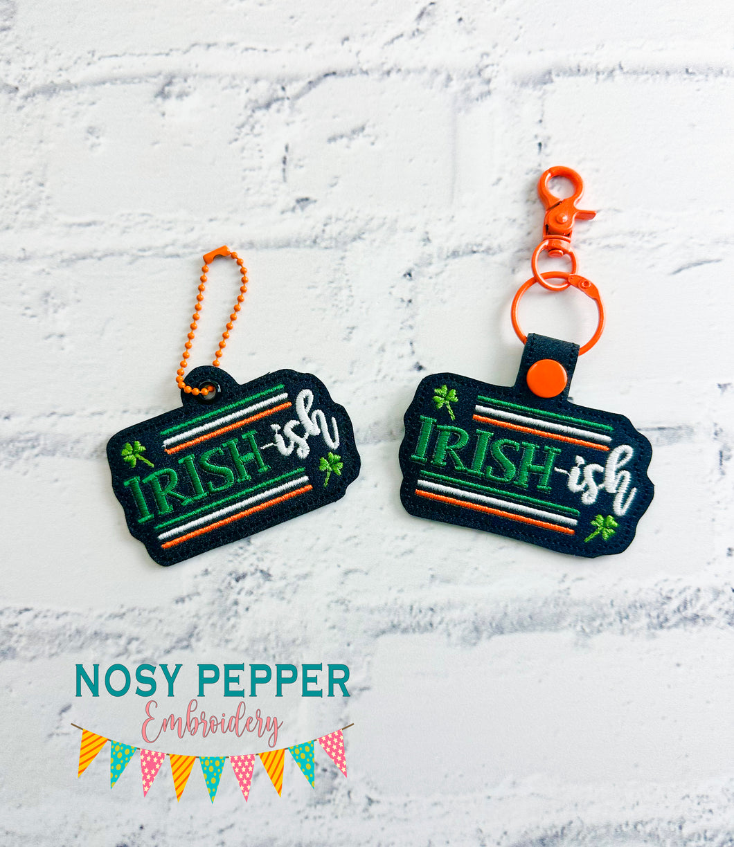 Irish-ish snap tab and eyelet fob (single and multi files included) machine embroidery file DIGITAL DOWNLOAD