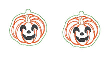 Load image into Gallery viewer, Jack O Lantern ITH earrings Oct &#39;24 Mystery Bundle machine embroidery design DIGITAL DOWNLOAD
