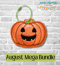 Load image into Gallery viewer, Jack O Lantern puff bookmark/ornament/bag tag machine embroidery design DIGITAL DOWNLOAD