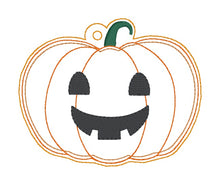 Load image into Gallery viewer, Jack O Lantern puff bookmark/ornament/bag tag machine embroidery design DIGITAL DOWNLOAD