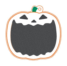 Load image into Gallery viewer, Jack-O-Lantern bookmark/ornament/bag tag machine embroidery design DIGITAL DOWNLOAD