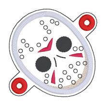 Load image into Gallery viewer, Hockey Mask Guy applique bun cover machine embroidery design DIGITAL DOWNLOAD