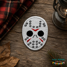 Load image into Gallery viewer, Horror Hockey Mask patch (2 sizes included) machine embroidery design DIGITAL DOWNLOAD