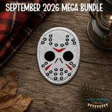 Load image into Gallery viewer, Horror Hockey Mask patch (2 sizes included) machine embroidery design DIGITAL DOWNLOAD