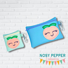 Load image into Gallery viewer, Happy Peach applique ITH Bag embroidery design (5 sizes available) June &#39;24 Mystery Bundle DIGITAL DOWNLOAD