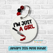 Load image into Gallery viewer, I'm Just A Girl bag tag/ornament/bookmark machine embroidery design DIGITAL DOWNLOAD