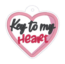 Load image into Gallery viewer, Key To My Heart bag tag set (bagtag and charm included) machine embroidery design DIGITAL DOWNLOAD