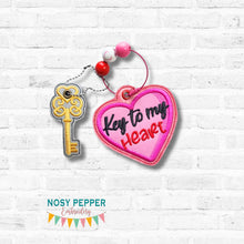 Load image into Gallery viewer, Key To My Heart bag tag set (bagtag and charm included) machine embroidery design DIGITAL DOWNLOAD