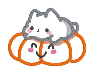 Kitty Pumpkin applique machine embroidery design SEPT 24 MYSTERY BUNDLE (5 sizes included) DIGITAL DOWNLOAD