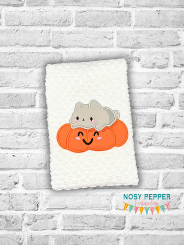 Kitty Pumpkin applique machine embroidery design SEPT 24 MYSTERY BUNDLE (5 sizes included) DIGITAL DOWNLOAD