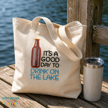 Load image into Gallery viewer, Drink On The Lake applique machine embroidery design (4 sizes included) DIGITAL DOWNLOAD