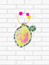 Load image into Gallery viewer, Lemon Appliqué Shaker bag tag/ornament/bookmark machine embroidery design DIGITAL DOWNLOAD