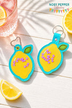 Load image into Gallery viewer, Lemon applique shaker snap tab and eyelet fob set (single and multi files included) machine embroidery design DIGITAL DOWNLOAD