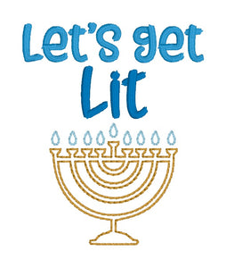 Lets Get Lit Menorah machine embroidery design (5 sizes included) DIGITAL DOWNLOAD