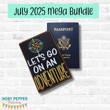 Load image into Gallery viewer, Let&#39;s Go On An Adventure passport cover (6x10 hoop) machine embroidery design DIGITAL DOWNLOAD