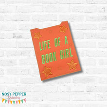 Load image into Gallery viewer, Life Of A Book Girl reader sleeve (3 sizes included) machine embroidery design DIGITAL DOWNLOAD