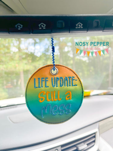 Life Update double-sided car tag machine embroidery design DIGITAL DOWNLOAD