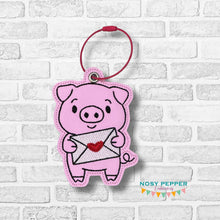 Load image into Gallery viewer, Love Piggy bag tag/ornament/bookmark machine embroidery design DIGITAL DOWNLOAD