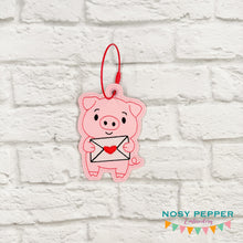 Load image into Gallery viewer, Love Piggy bag tag/ornament/bookmark machine embroidery design DIGITAL DOWNLOAD