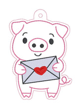 Load image into Gallery viewer, Love Piggy bag tag/ornament/bookmark machine embroidery design DIGITAL DOWNLOAD