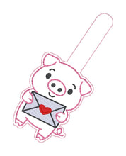 Load image into Gallery viewer, Love Piggy Heart snap tab and eyelet fob set (single and multi files included) machine embroidery design DIGITAL DOWNLOAD