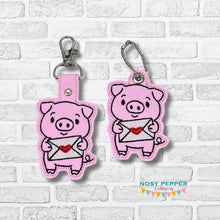 Load image into Gallery viewer, Love Piggy Heart snap tab and eyelet fob set (single and multi files included) machine embroidery design DIGITAL DOWNLOAD